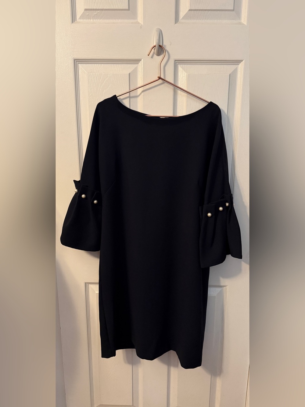 Banana Republic Navy Blue Midi Dress with Pearl Accent Sleeves